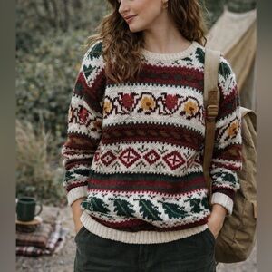 Vintage Christopher Sport Chunky Patterned Cotton Grandpa Sweater Large